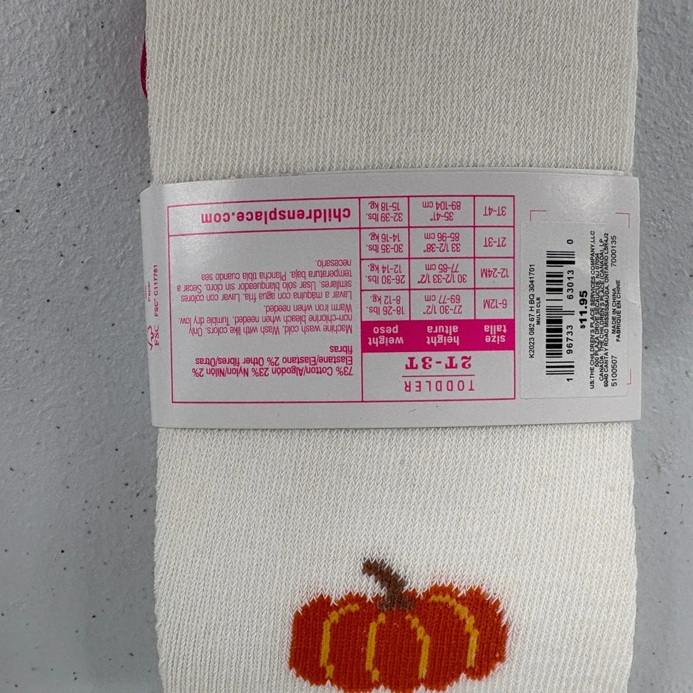 The Childrens‎ Place Toddler Girl Tights 2T-3T White Pumpkin Sunflower Heart New